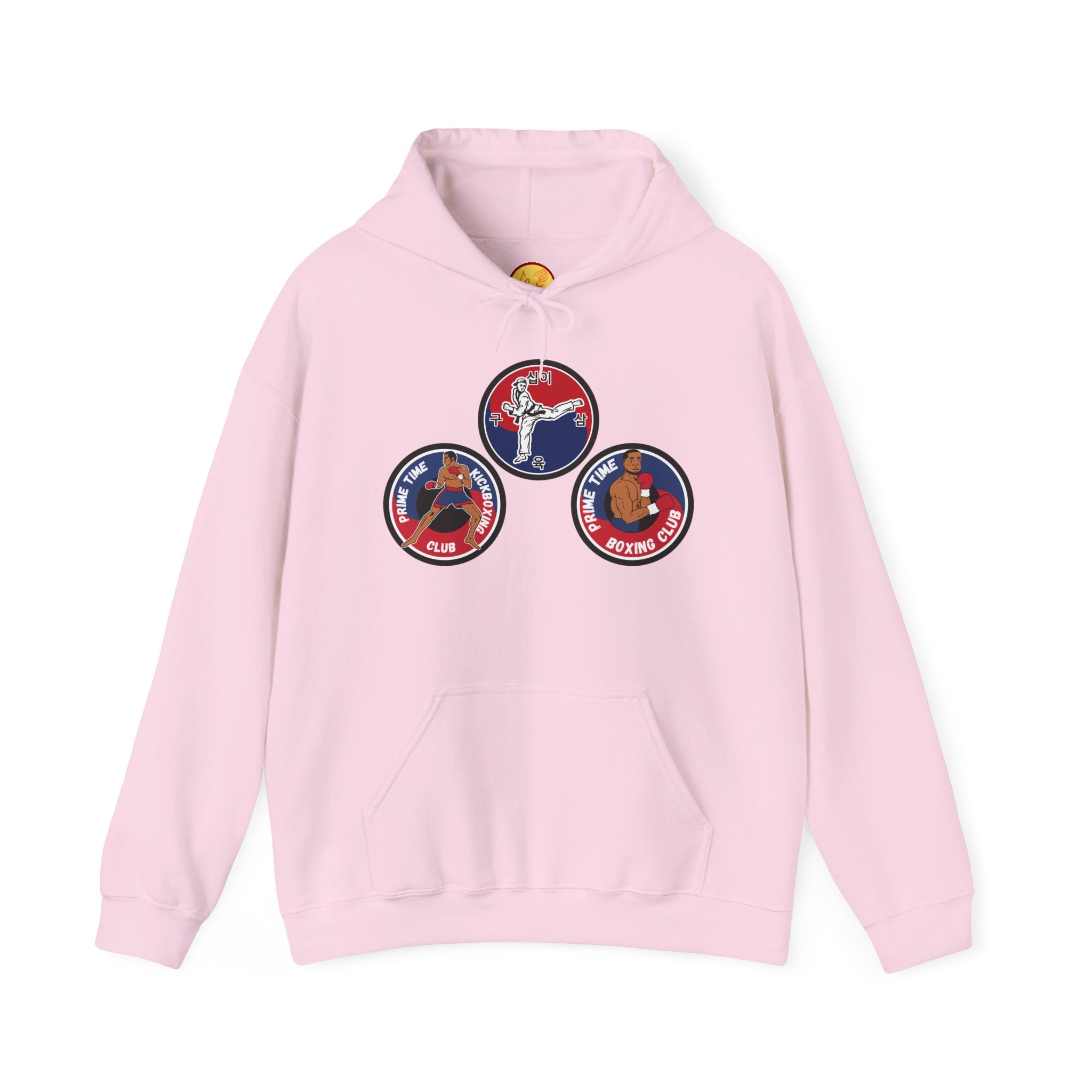 Prime Time Club Triology Hoodie — Retro Basketball Patch Graphic Pullover