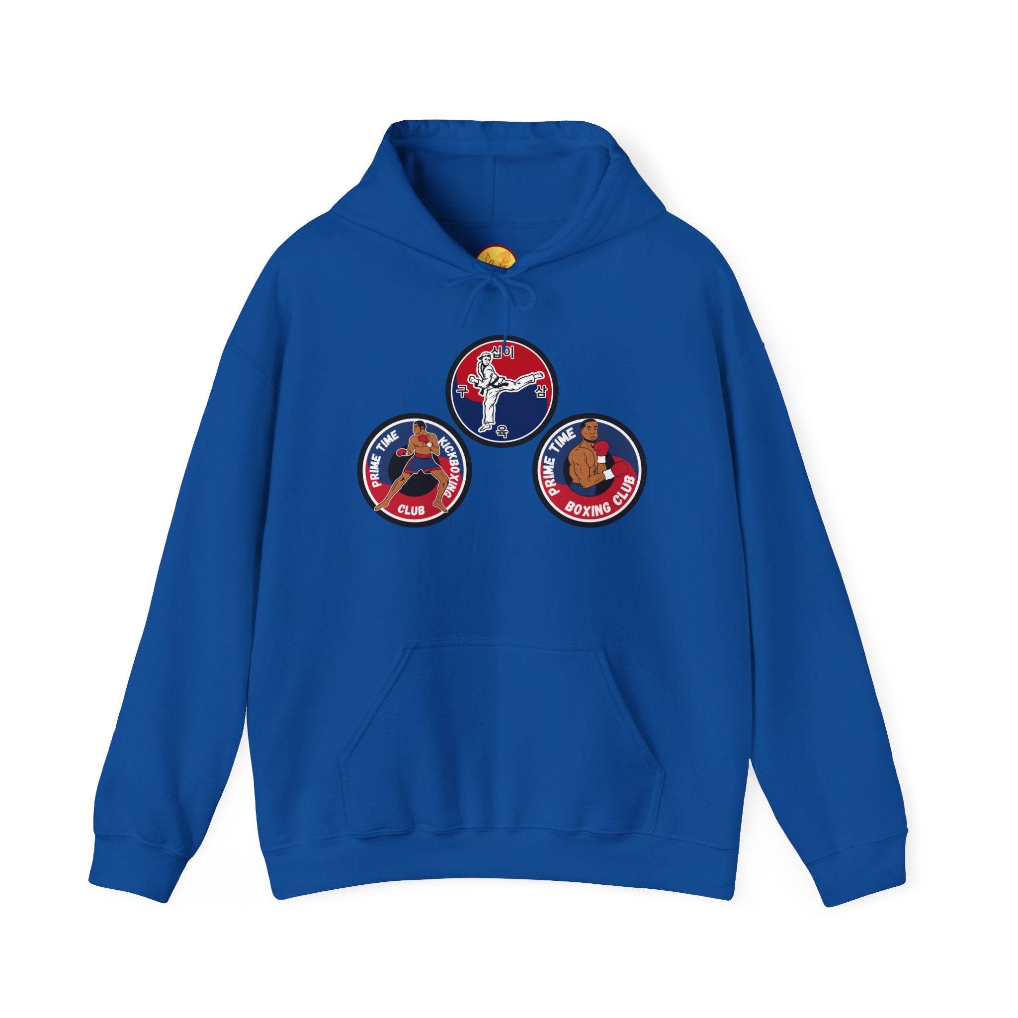 Prime Time Club Triology Hoodie — Retro Basketball Patch Graphic Pullover