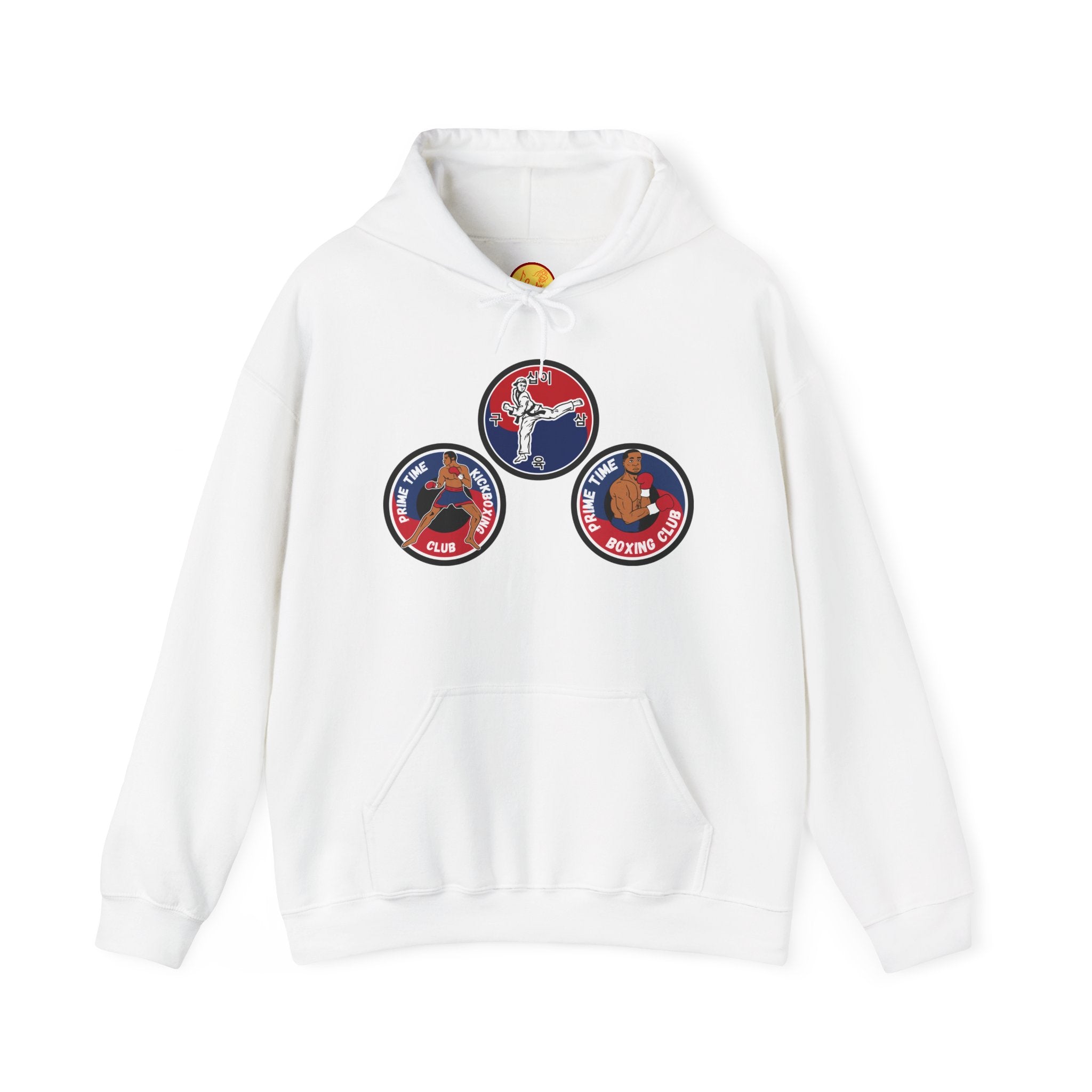 Prime Time Club Triology Hoodie — Retro Basketball Patch Graphic Pullover