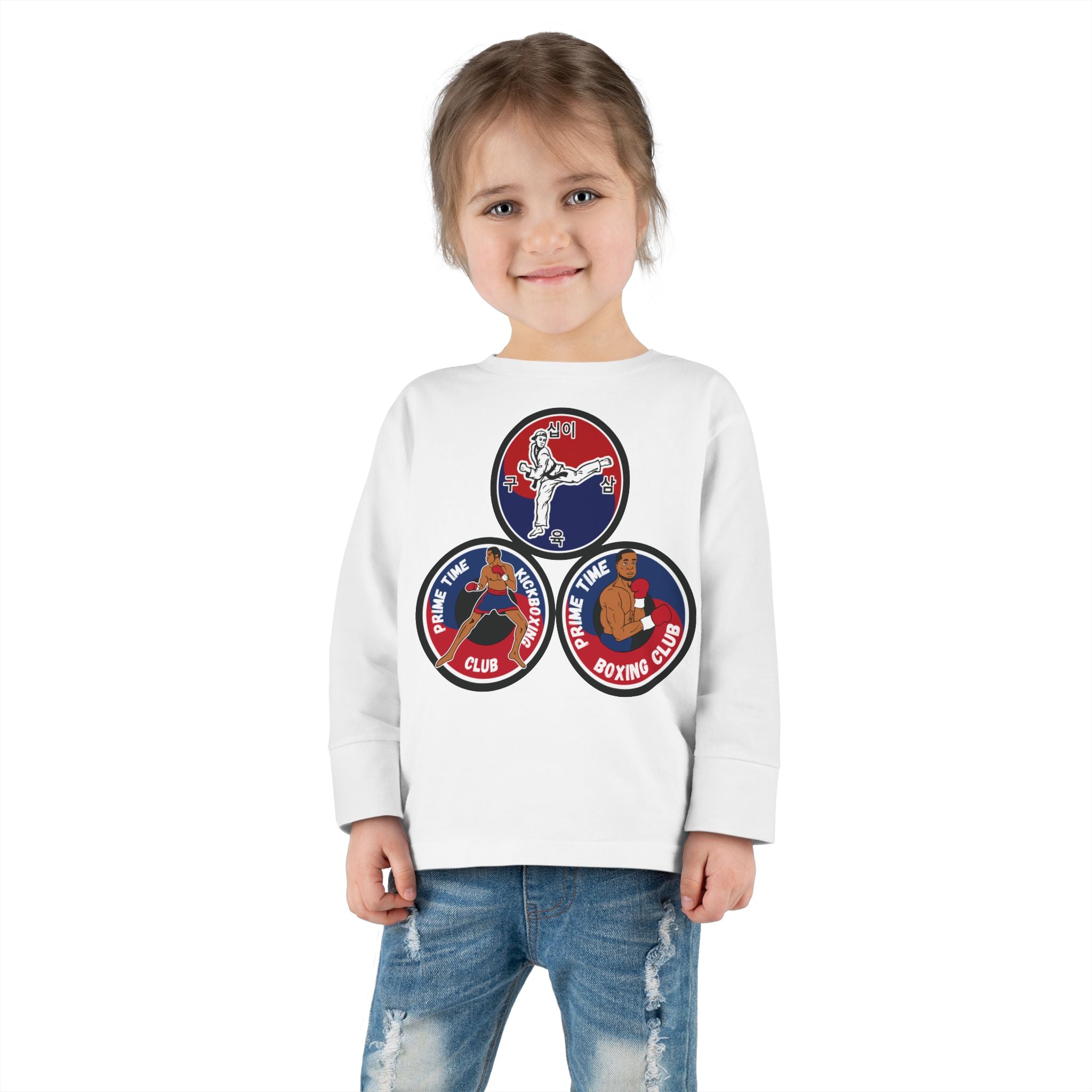 Toddler Long Sleeve Tee — "Prime Time Club" Boxing Patch Design